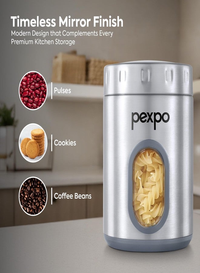 PEXPO Freshmate Stainless Steel Container 1000ml | Transparent Kitchen Storage Container | Airtight | Multipurpose | Jar for Dry Fruits, Dal, Snacks, Cookies, Tea, Coffee, Sugar - Matte Finish - Image 4